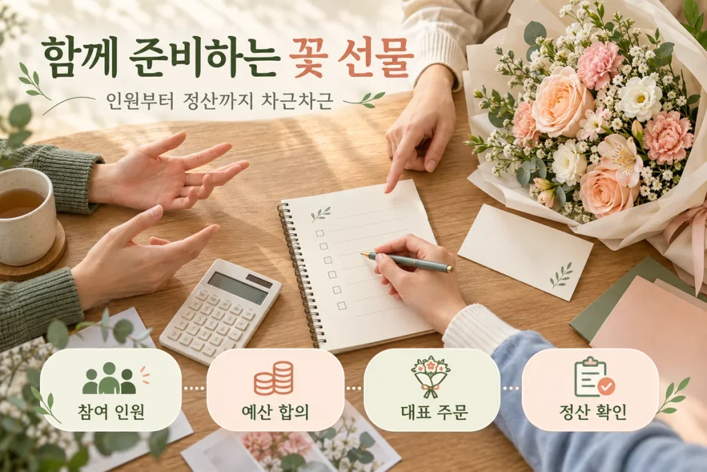 대전 공동 꽃 선물 준비, 참여 인원·예산 합의·대표 주문·정산 순서