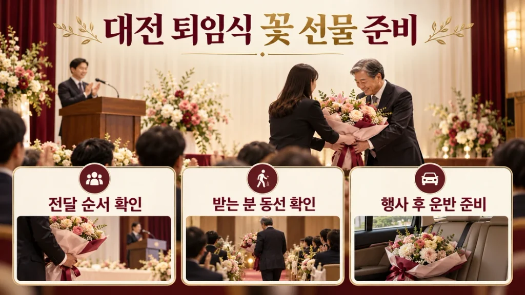 대전 퇴임식 꽃 선물 준비, 전달 순서와 행사 후 운반 확인