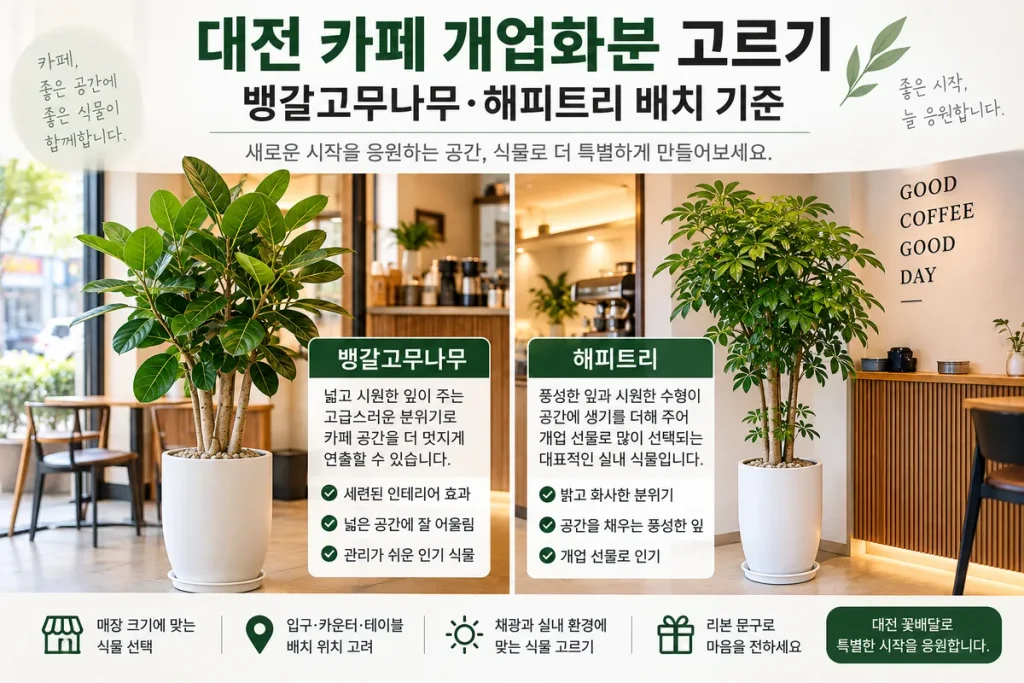 대전 카페 개업화분 고르기, 뱅갈고무나무·해피트리 배치 기준